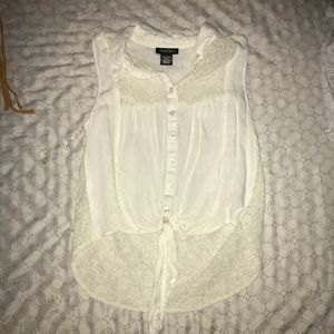 White Lace tie crop top